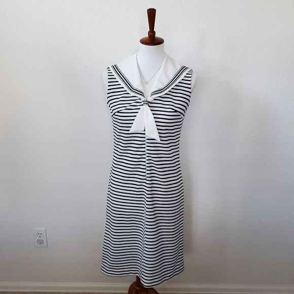 Vintage Dresses & Skirts - Americana Vintage Nautical Sailor Dress Vertical Stripes & Necktie 9/10